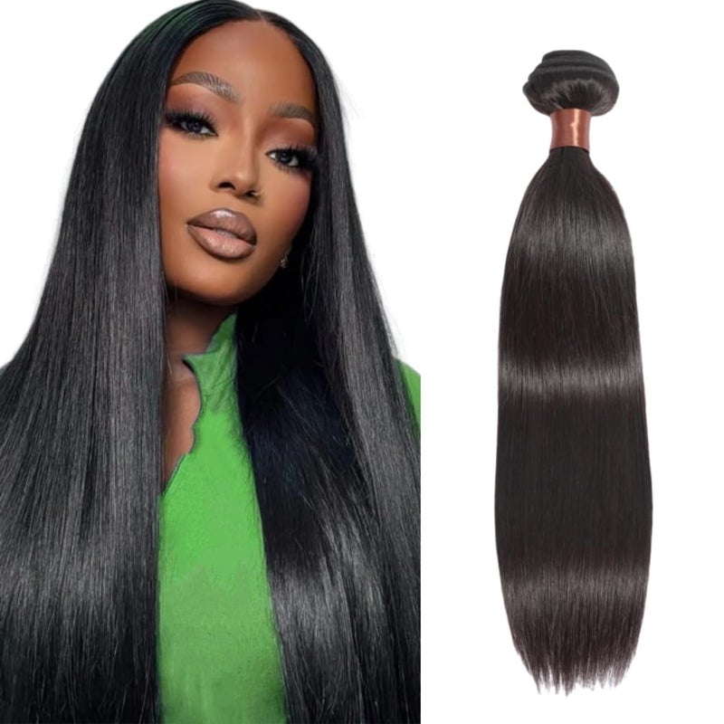 ANGIE QUEEN Hair Straight Human Hair Bundles 20 Inch 100% Unprocessed Virgin Human Double Weft Human Hair Single Bundle 100 Gram(+/-5g) Nature Black Color for Women Hair Extensions - Image 1